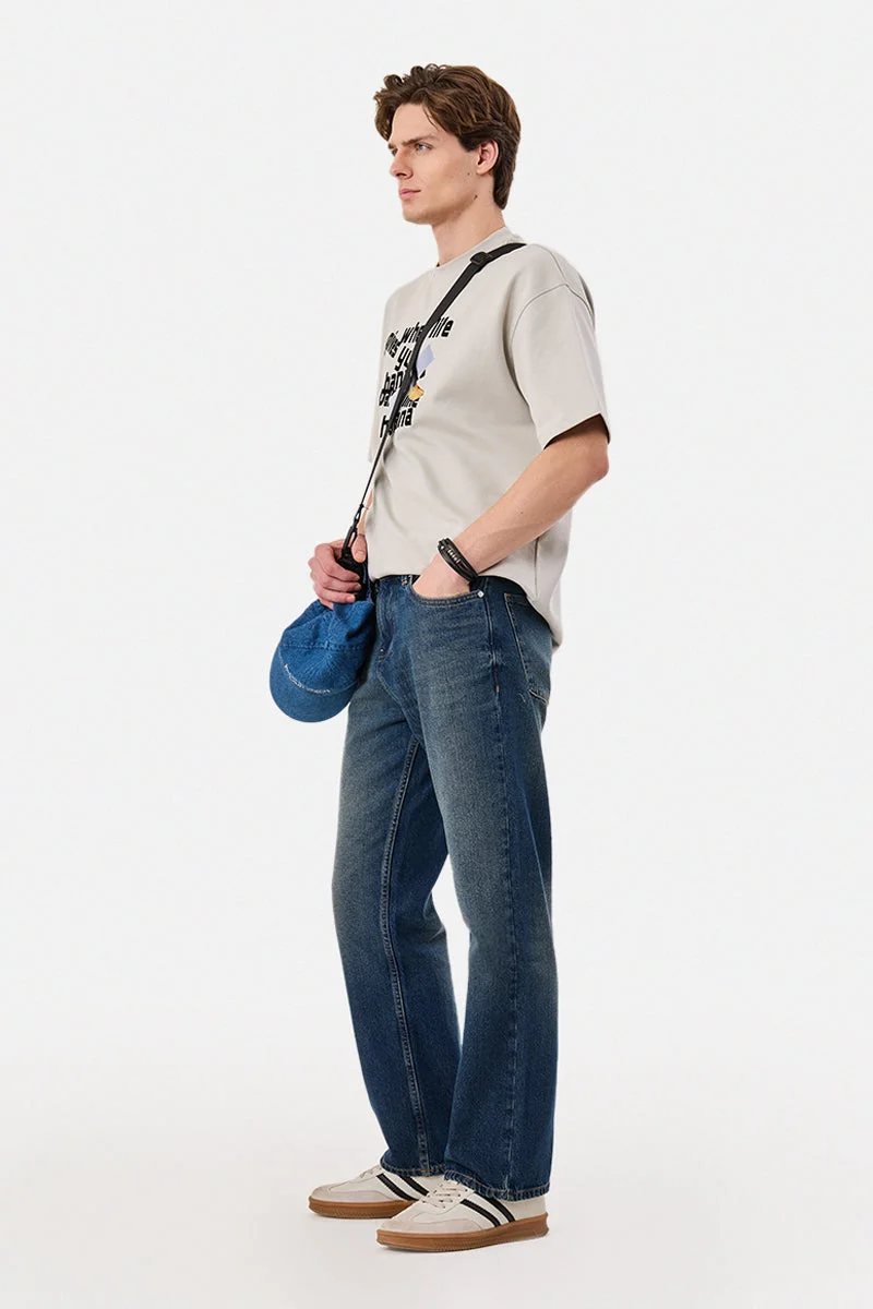 SNITCH Blue Straight Fit Washed Jeans for Men | Best Price UAE
